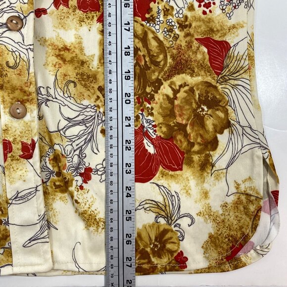 Women Floral Jacket Sleeveless Top Set Office Formal Work Cream Brown Red Size M - Picture 15 of 16